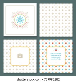 Christmas greeting card vector design and pattern background, with place for Merry Christmas holidays wish and family photo.