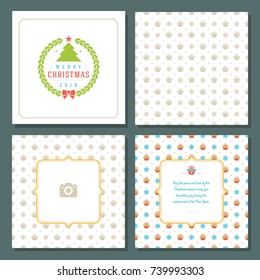 Christmas greeting card vector design and pattern background, with place for Merry Christmas holidays wish and family photo.