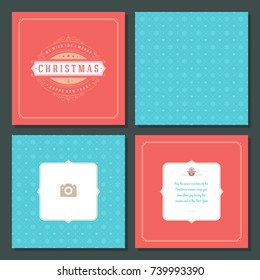 Christmas greeting card vector design and pattern background, with place for Merry Christmas holidays wish and family photo.