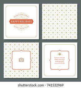 Christmas greeting card vector design and golden pattern background, with place for Merry Christmas holidays wish and family photo.