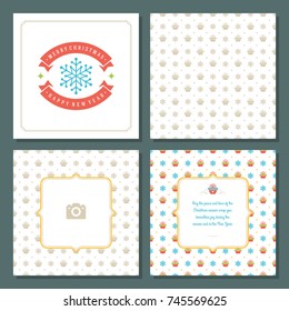Christmas greeting card vector design and pattern background, with place for Merry Christmas holidays wish and family photo.