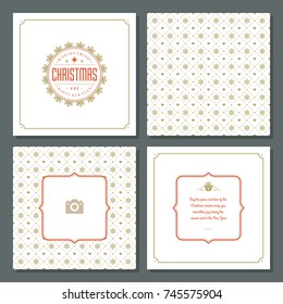 Christmas greeting card vector design and golden pattern background, with place for Merry Christmas holidays wish and family photo.