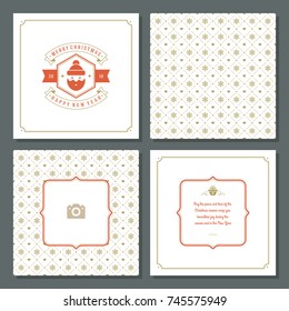 Christmas greeting card vector design and golden pattern background, with place for Merry Christmas holidays wish and family photo.