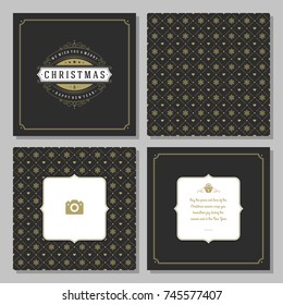 Christmas greeting card vector design and golden pattern background, with place for Merry Christmas holidays wish and family photo.
