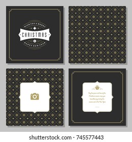 Christmas greeting card vector design and golden pattern background, with place for Merry Christmas holidays wish and family photo.