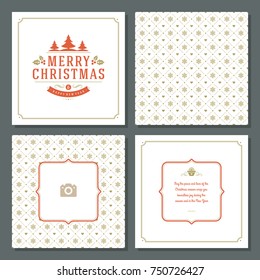 Christmas greeting card vector design and golden pattern background, with place for Merry Christmas holidays wish and family photo.
