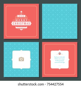 Christmas greeting card vector design and pattern background, with place for Merry Christmas holidays wish and family photo.