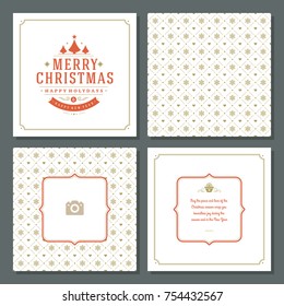 Christmas greeting card vector design and pattern background, with place for Merry Christmas holidays wish and family photo.