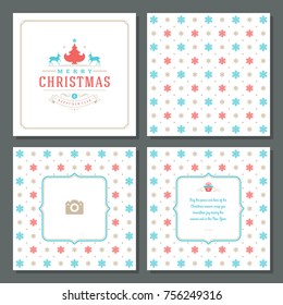 Christmas greeting card vector design and pattern background, with place for Merry Christmas holidays wish and family photo.