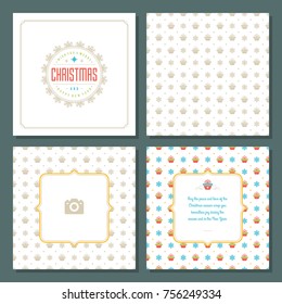 Christmas greeting card vector design and pattern background, with place for Merry Christmas holidays wish and family photo.
