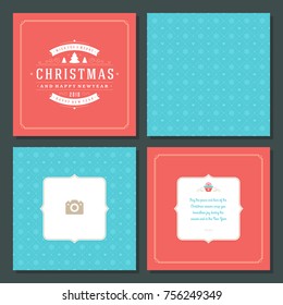 Christmas greeting card vector design and pattern background, with place for Merry Christmas holidays wish and family photo.