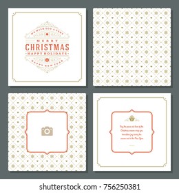 Christmas greeting card vector design and pattern background, with place for Merry Christmas holidays wish and family photo.