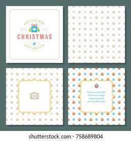Christmas greeting card vector design and pattern background, with place for Merry Christmas holidays wish and family photo.