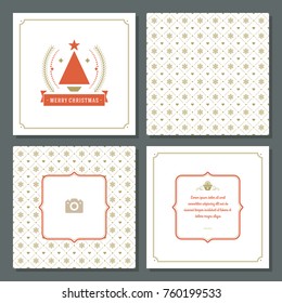 Christmas greeting card vector design and pattern background, with place for Merry Christmas holidays wish and family photo.