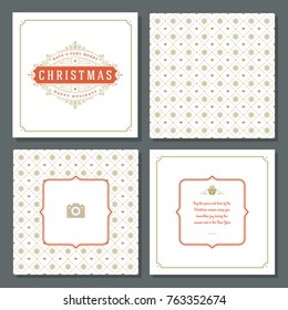 Christmas greeting card vector design and pattern background, with place for Merry Christmas holidays wish and family photo.