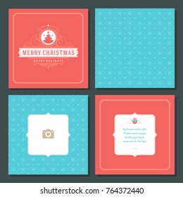 Christmas greeting card vector design and pattern background, with place for Merry Christmas holidays wish and family photo.