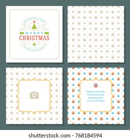 Christmas greeting card vector design and pattern background, with place for Merry Christmas holidays wish and family photo.