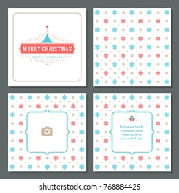 Christmas greeting card vector design and pattern background, with place for Merry Christmas holidays wish and family photo.