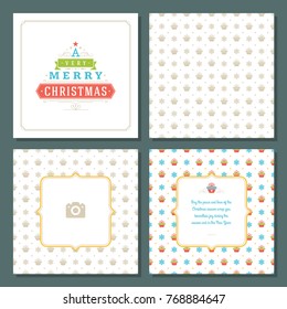 Christmas greeting card vector design and pattern background, with place for Merry Christmas holidays wish and family photo.