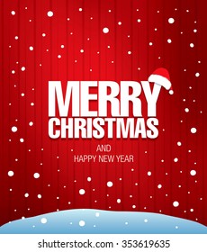 Christmas greeting card. Vector lettering over red background 