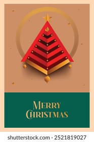 
Christmas greeting card vector poster set. Christmas tree, snowman, deer and hanging xmas elements in paper cut template backdrop collection. 