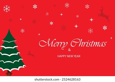 Christmas greeting card vector poster set design. Merry christmas greeting text in red background with xmas tree elements. Vector illustration