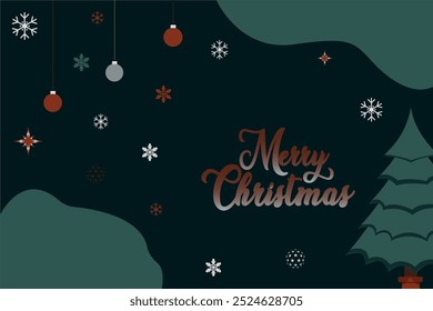 Christmas greeting card vector poster set design. Merry christmas greeting text in red background with xmas tree elements. Vector illustration