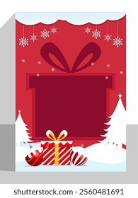 Christmas greeting card vector poster background set. Christmas tree, balls xmas elements in paper cut template backdrop collection.