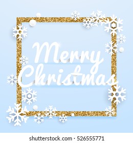 Christmas Greeting Card. Vector realistic volumetric background with golden glitter star. 