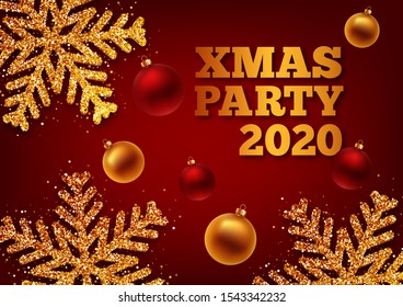 Christmas greeting card, vector red background. Metallic gold Christmas snowflake. Vector illustration