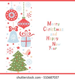 Christmas greeting card. Vector set of Christmas elements. Hand drawn lettering.