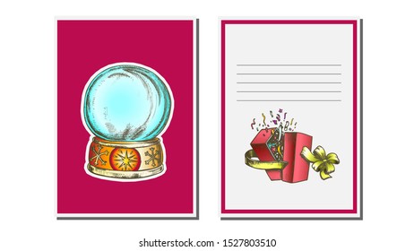 Christmas Greeting Card Vector. Snow Globe. Seasons. Holiday Concept. Hand Drawn In Vintage Style Illustration