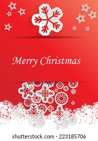Christmas Greeting Card . Vector Snowflakes on Red Luxury Background . 