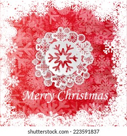 Christmas Greeting Card . Vector Snowflakes on Red Luxury Background . 