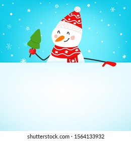 Weihnachtsgrußkartenvektorvorlage mit Cartoon-Schneemann