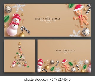 Christmas greeting card vector template set design. Merry christmas and happy new year invitation card in elegant background with xmas elements and decoration. Vector illustration season greeting 