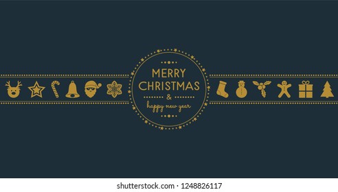 Christmas greeting card with vintage decorations. Vector.