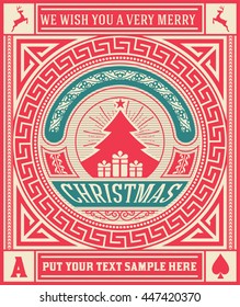 Christmas Greeting Card. vintage ornament decoration with Merry Christmas holidays. Vector layered