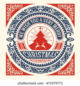Christmas greeting card. vintage ornament decoration with Merry Christmas holidays.
