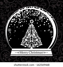 Christmas Greeting Card. Vintage Card With Christmas Snow Globe. Vector Illustration 