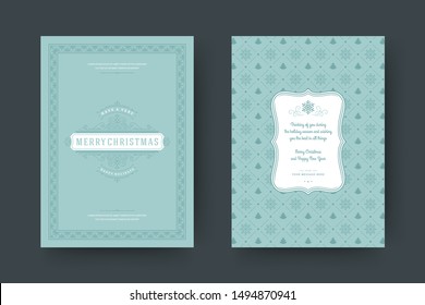 Christmas greeting card vintage typographic design, ornate decorations symbols with winter holidays wish, floral ornaments and flourish frame. Vector illustration.