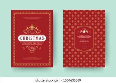 Christmas greeting card vintage typographic design, ornate decorations with symbols, winter holidays wish, ornaments and frame. Vector illustration.