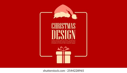 Christmas greeting card web design over red background. Simple typography vector template, text box for your seasonal wishes.