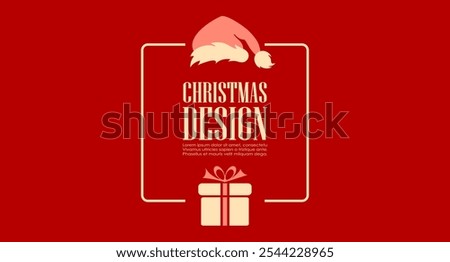 Christmas greeting card web design over red background. Simple typography vector template, text box for your seasonal wishes.