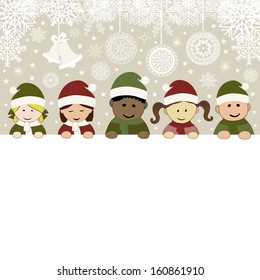 Christmas greeting card white kids in Christmas costumes