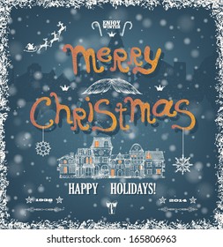 Christmas greeting card wiht hand drawn elements