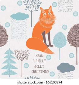  Christmas greeting card with wild fox