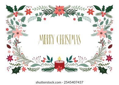 Christmas greeting card, winter elegant invitation, poster, banner with floral design