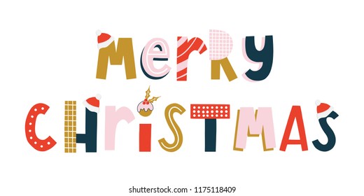 Christmas Greeting Card with winter elements. Merry holidays. Template for New 2019 Year Cards, Scrapbooking, Stickers, Planner, Invitations.