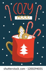 Christmas Greeting Card with winter elements. Merry holidays. Template for New 2019 Year Cards, Scrapbooking, Stickers, Planner, Invitations.
